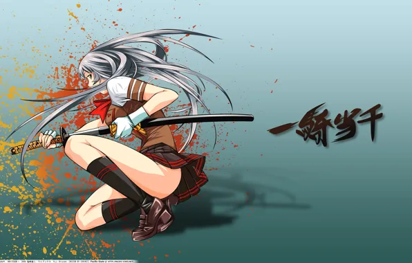 Girl, skirt, sword, katana, Ikkitousen