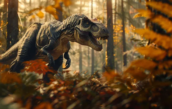 Picture Look, Trees, Leaves, Predator, Dinosaur, Fern, Animal, Digital art
