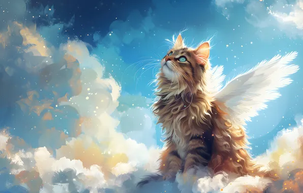 Picture Clouds, Cat, Cloud, Angel, Cat, Wings, Digital art, AI art