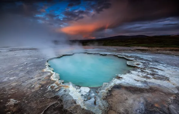 Picture the sky, water, sunset, mountains, lake, blue, the volcano, sky