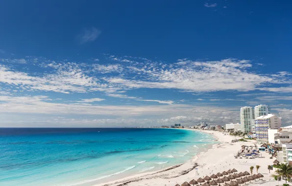 Sand, sea, beach, the sky, the sun, clouds, landscape, palm trees
