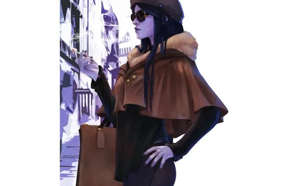 Girl, glasses, cigarette, art, overwatch, widowmaker, Amélie Lacroix