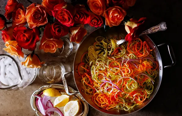 Roses, bouquet, pepper, salad