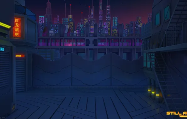 Night, The city, Future, Skyscrapers, City, Art, Night, Future