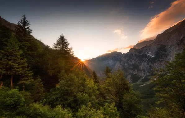 Mountains, dawn, Alps