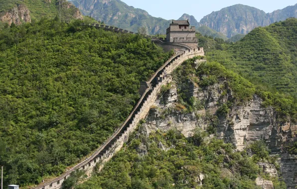 Trees, landscape, mountains, nature, wall, Chinese