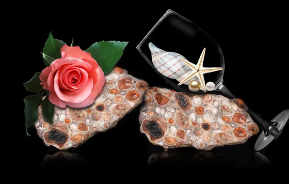 Flower, cups, pearls, Quarzt