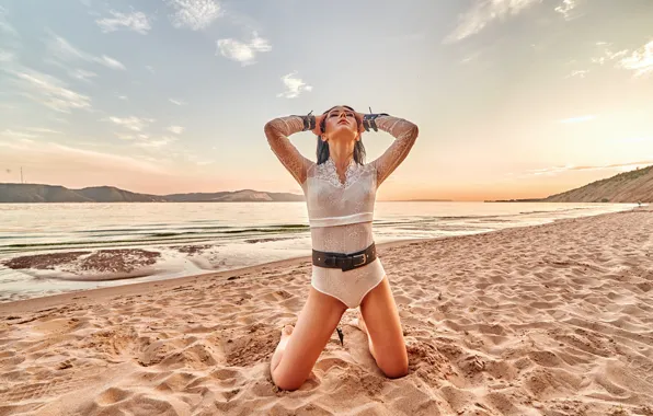 Sand, sea, beach, girl, pose, strap, body, Vyacheslav Turcan