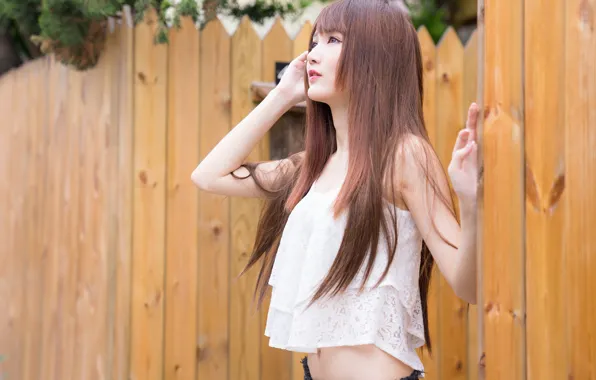 Girl, hair, the fence, Asian, cutie