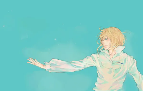 Stars, hand, pendant, shirt, guy, art, blue background, Hayao Miyazaki