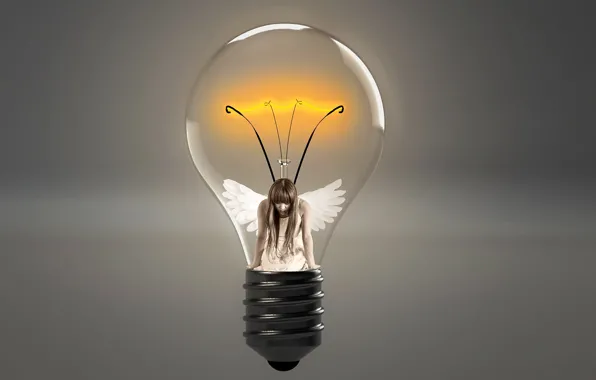 Light bulb, girl, wings, thread, the intensity