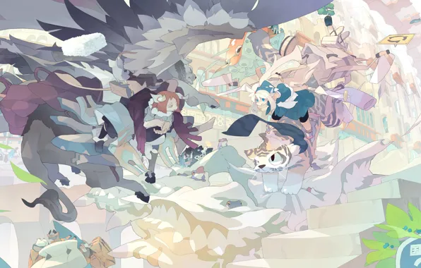Girls, Animals, Fantasy, Art, akitsu taira
