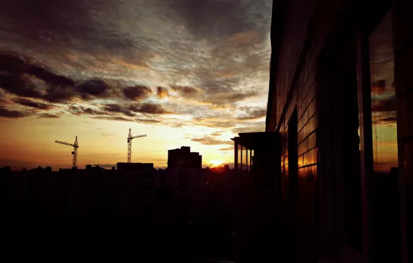 The sky, sunset, the city
