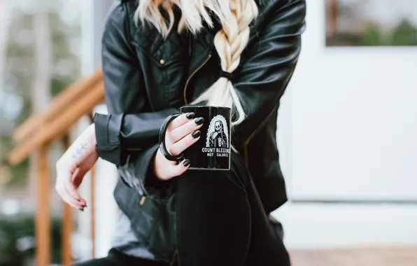 Figure, hands, tattoo, mug, tattoo