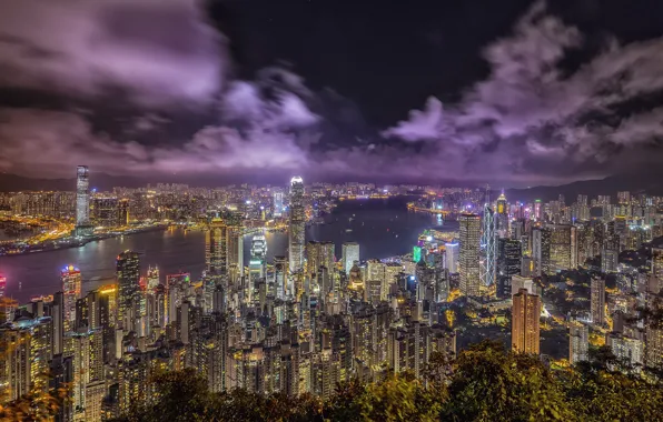 Night, lights, Hong Kong, Hong Kong