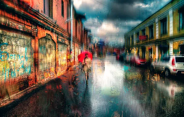 Girl, umbrella, Saint Petersburg