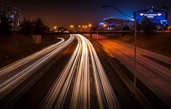 Road, light, night, lights, speed, Stadium