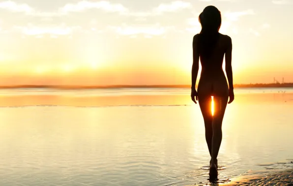 Water, the sun, light, figure, silhouette