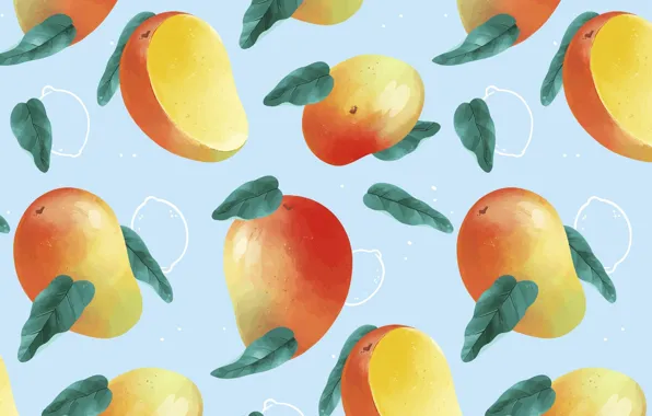 Leaves, vector, texture, mango, blue background, repetition