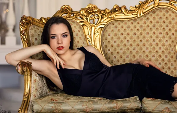 Picture chest, look, sofa, Girl, dress, Sergey Potulny, Aleksandra Guschina