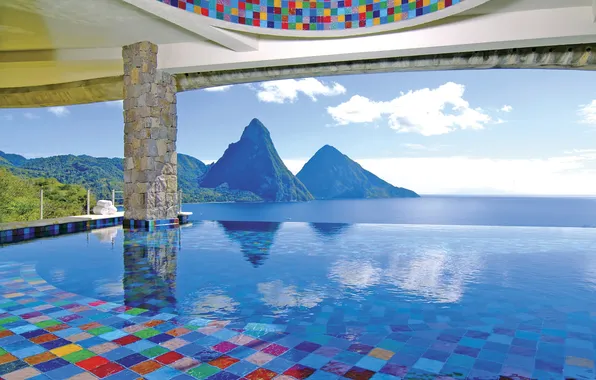 Picture mountains, the ocean, stay, view, pool, exotic