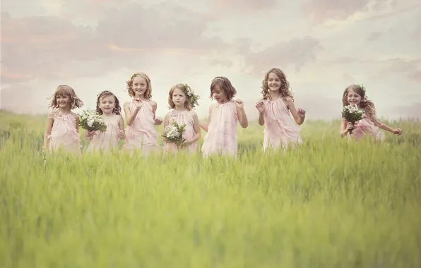 Field, joy, flowers, children, girls