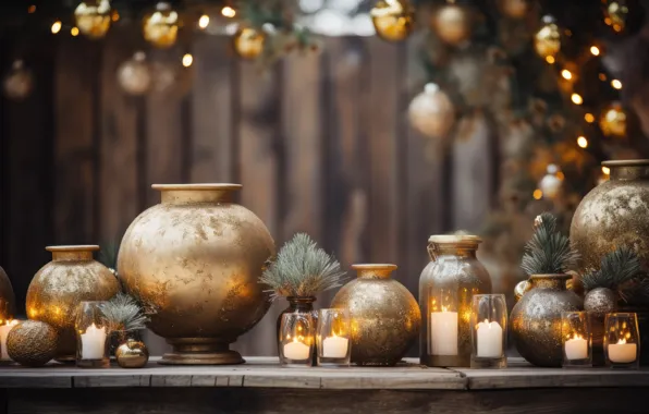 Balls, gold, Board, Christmas, New year, gold plated, gold, Christmas decorations