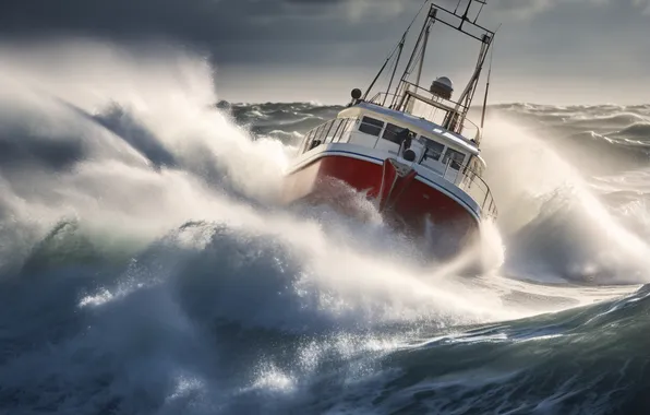 Picture Sea, Wave, Ship, Storm, Digital art, AI art, The Art of Artificial Intelligence, Neural network