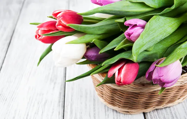 Flowers, bouquet, colorful, tulips, wood, pink, flowers, tulips