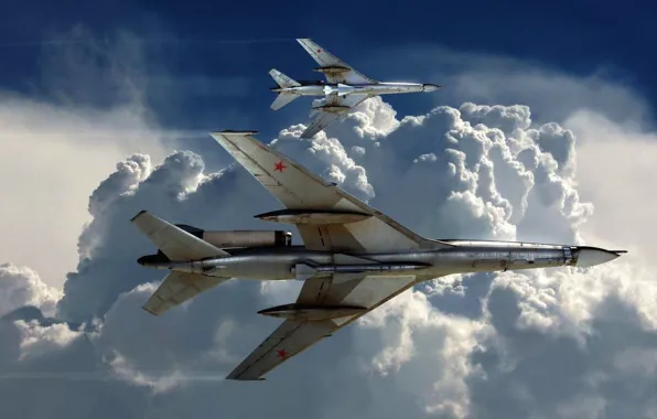 Picture the sky, clouds, turn, missiles, aircraft, tanks, Tu-22