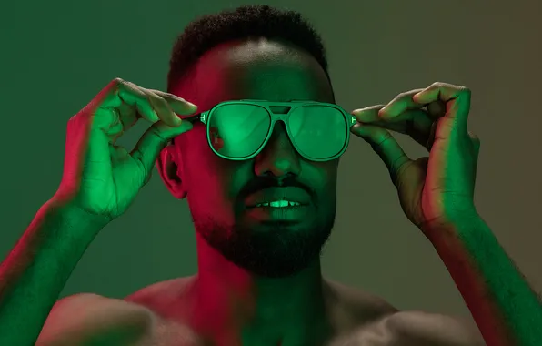 Gesture, Negro, sunglasses, dark skin, Alexander Kalinin, male portrait