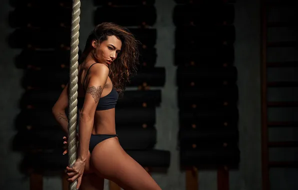 Ass, ass, girl, pose, figure, tattoo, rope, linen