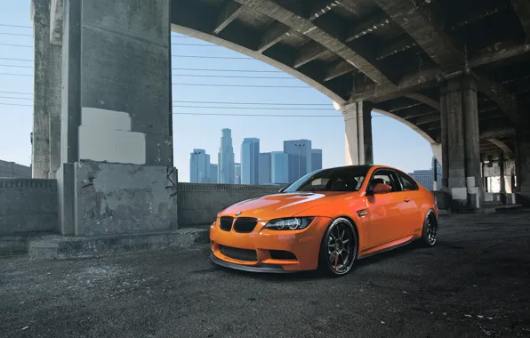 Orange, bridge, bmw, BMW, support, front view, orange, e92