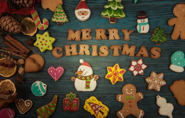 Picture New Year, cookies, Christmas, wood, Merry Christmas, cookies, decoration, gingerbread