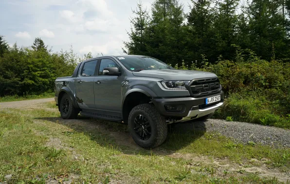 Picture road, field, grey, Ford, Raptor, pickup, Ranger, 2019