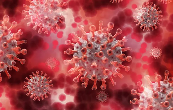 Picture spiked, Covid-19, virus, flying, a lot, rendering, coronavirus, infection