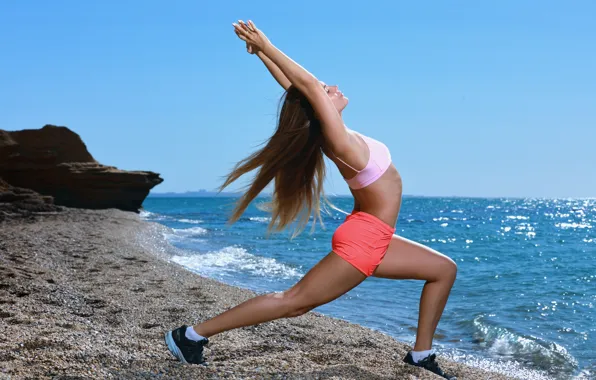 Beach, ocean, water, model, outdoor, working out, Mary Rock