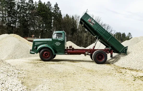 Mercedes-Benz, green, side view, body, dump truck, bonnet, biaxial, L-series