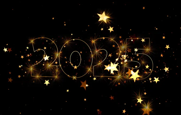 Stars, figures, New year, black background, date, 2025, New Year 2025