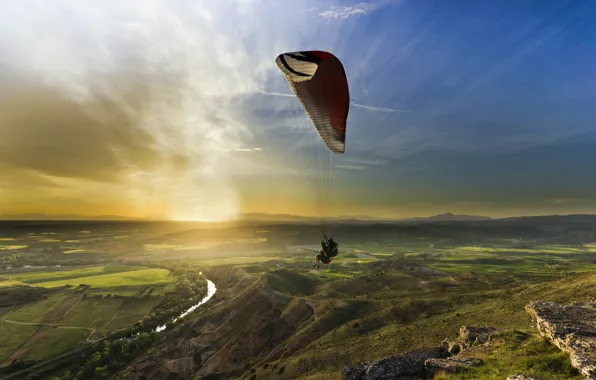 Landscape, sunset, sport, paragliding, paragliding