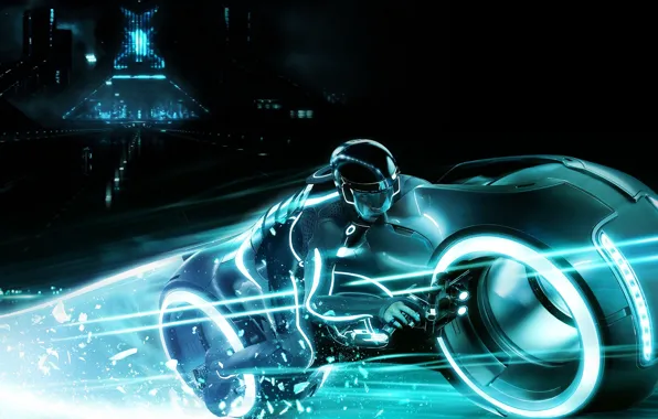 Picture dude, neon, tron 2, a light motorcycle