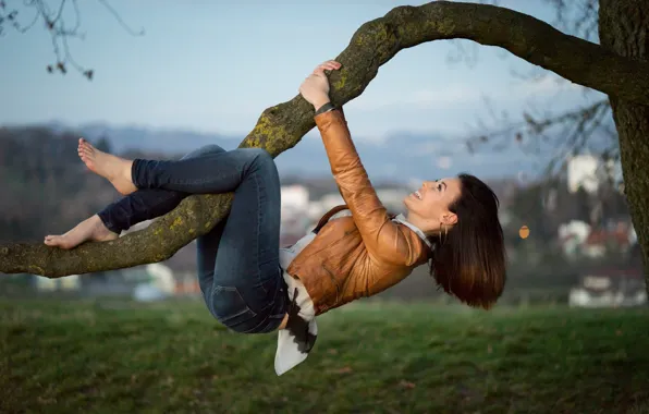 Girl, tree, Alexa
