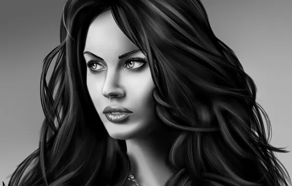 Eyes, look, girl, face, Megan Fox, hair, art, curls