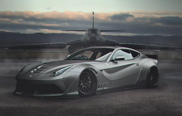 Auto, The plane, Machine, Ferrari, Art, B-1, Supercar, Bomber