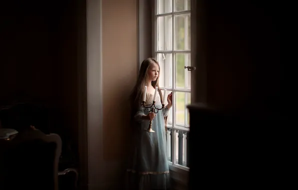 Wallpaper candles, window, girl, childhood