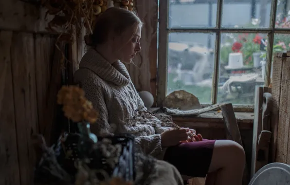 Picture sadness, window, freckles, Arina, Ivan Proskurin