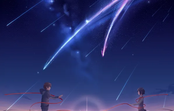 Girl, sunset, the evening, comet, guy, Your Name, Kimi No VA On
