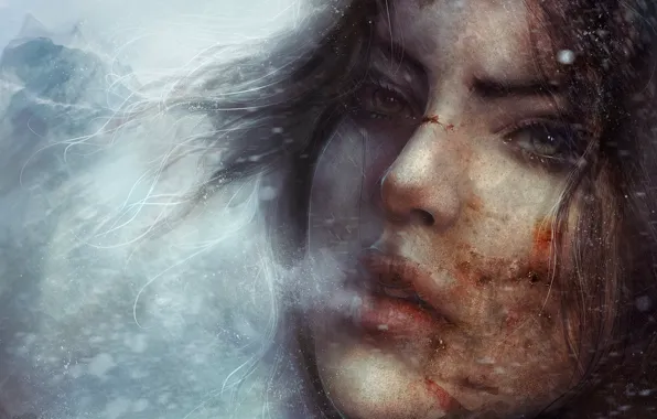 Cold, winter, eyes, look, girl, snow, face, the game