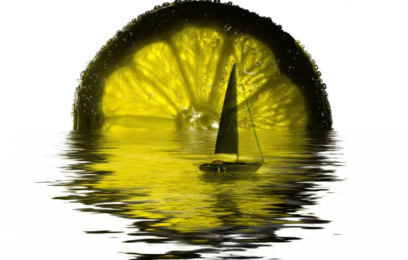 Transparency, reflection, boat, sail, lime
