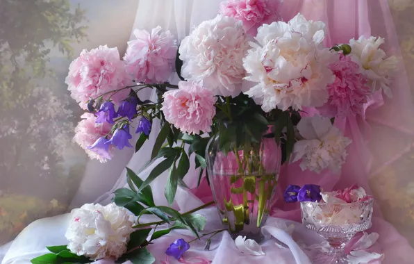 Pink, bouquet, candy, peonies